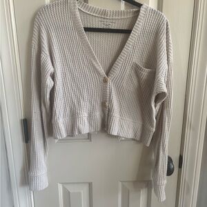 Women’s American Eagle Soft & Sexy Plush Button Up Cropped Cardigan Beige XS
